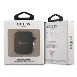 Silikona maciņš GUESS priekš Apple AirPods 1/2 — Vintage Script melns