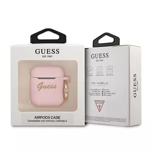Silikona maciņš GUESS Apple AirPods 1/2 — Vintage Script rozā