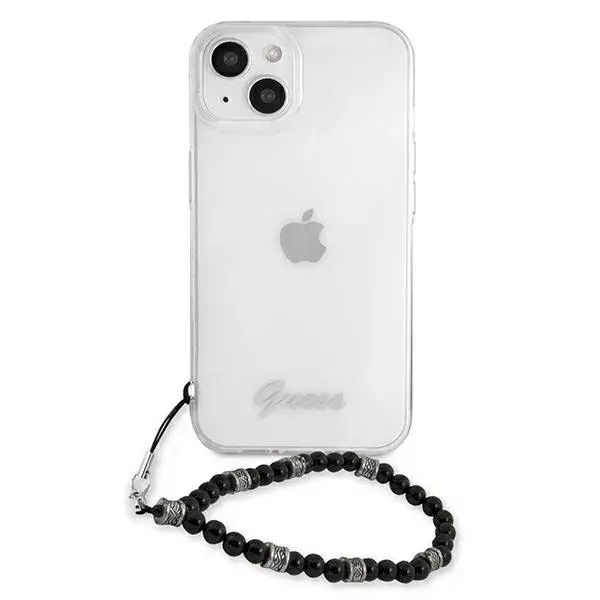 Case GUESS for Apple iPhone 13 — transparent PC, script & pearls Photo 3