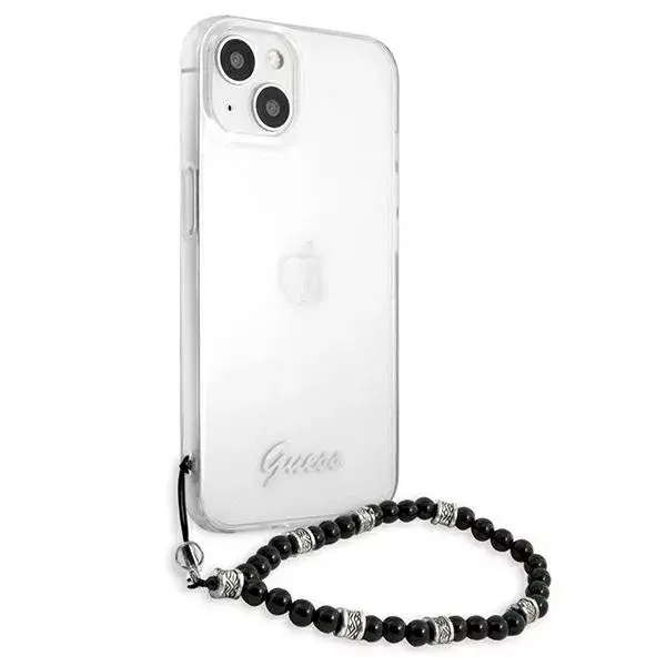 Case GUESS for Apple iPhone 13 — transparent PC, script & pearls Photo 4