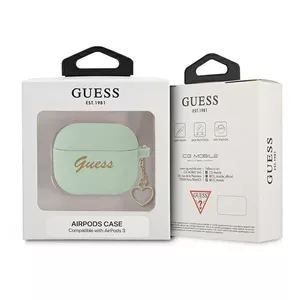 Защитный силиконовый чехол для AirPods 3 от GUESS GUA3LSCHSN — зелёный, с сердечком