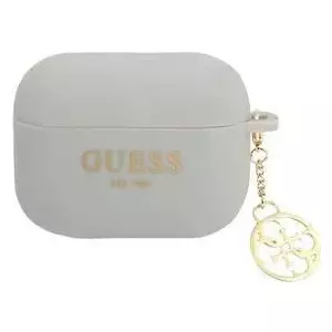 Protective silicone case GUESS for AirPods Pro — model GUAPLSC4EG, grey, with charm attachment