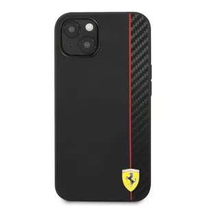 Ferrari FESAXHCP13SBK iPhone 13 mini 5,4" melns melns cietais futrālis On Track Carbon Stripe