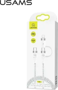 Pītā USB-C uz USB-C / Lightning kabelis usams SJ403USB02 60W PD ātrā uzlāde, balts