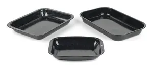 Russell Hobbs Romano 3-Piece Roasting Tray Set - Black Vitreous Enamel Carbon Steel Rectangular Roasting Tins and Chop Tray with Non-Stick Coating, Oven Safe to 230 C