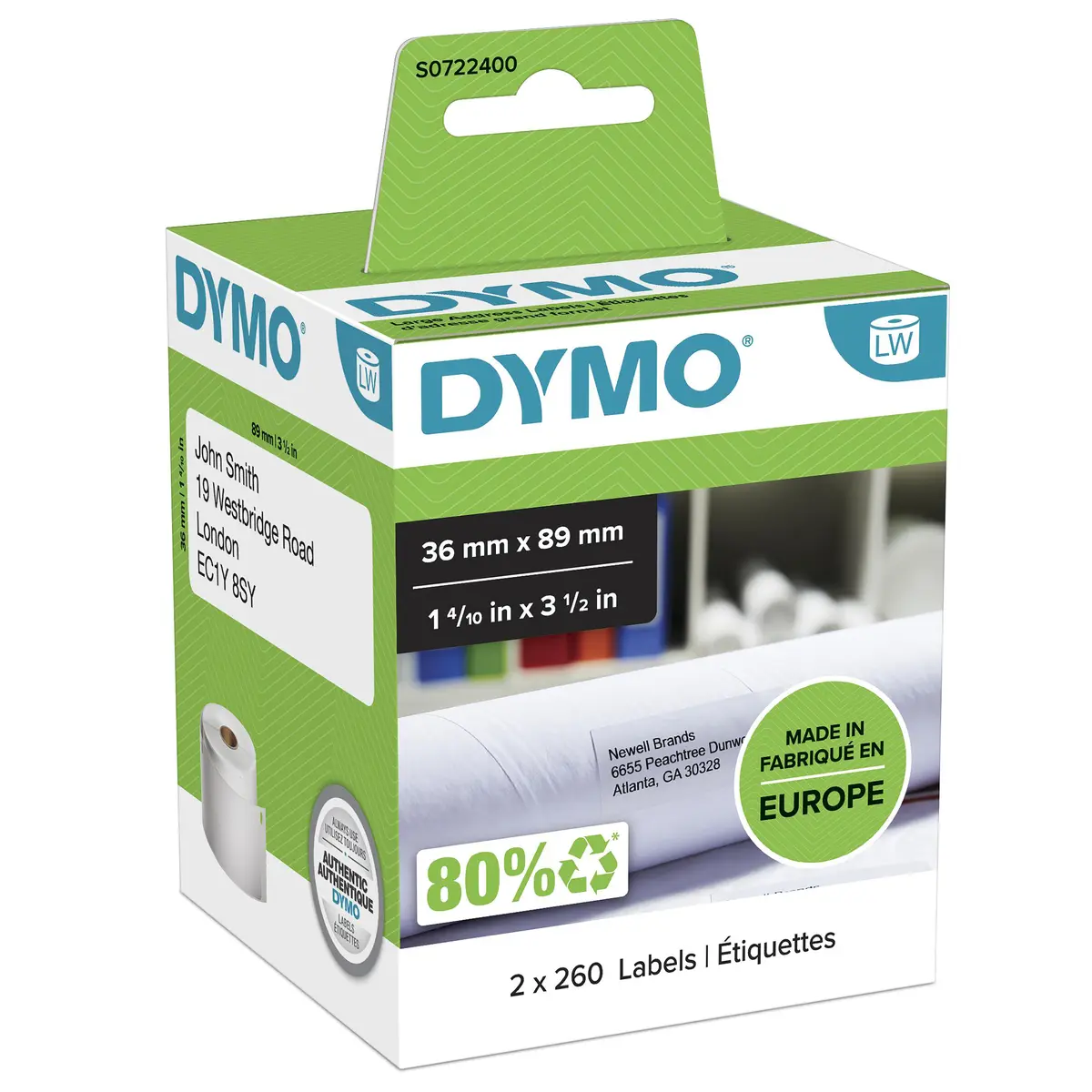 DYMO Lielas Adrešu Etiķetes S0722400 Baltas