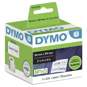 DYMO LabelWriter 99014 Large Shipping Labels and Name Badges 54 x 101 mm White Self-Adhesive Paper Roll of 220 Easy-Peel Labels