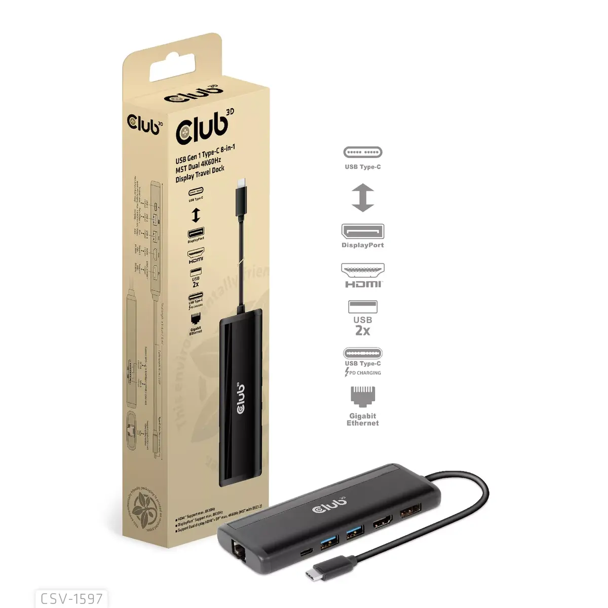 CLUB3D USB Gen 1 Type-C 8-в-1 MST Док Photo 6
