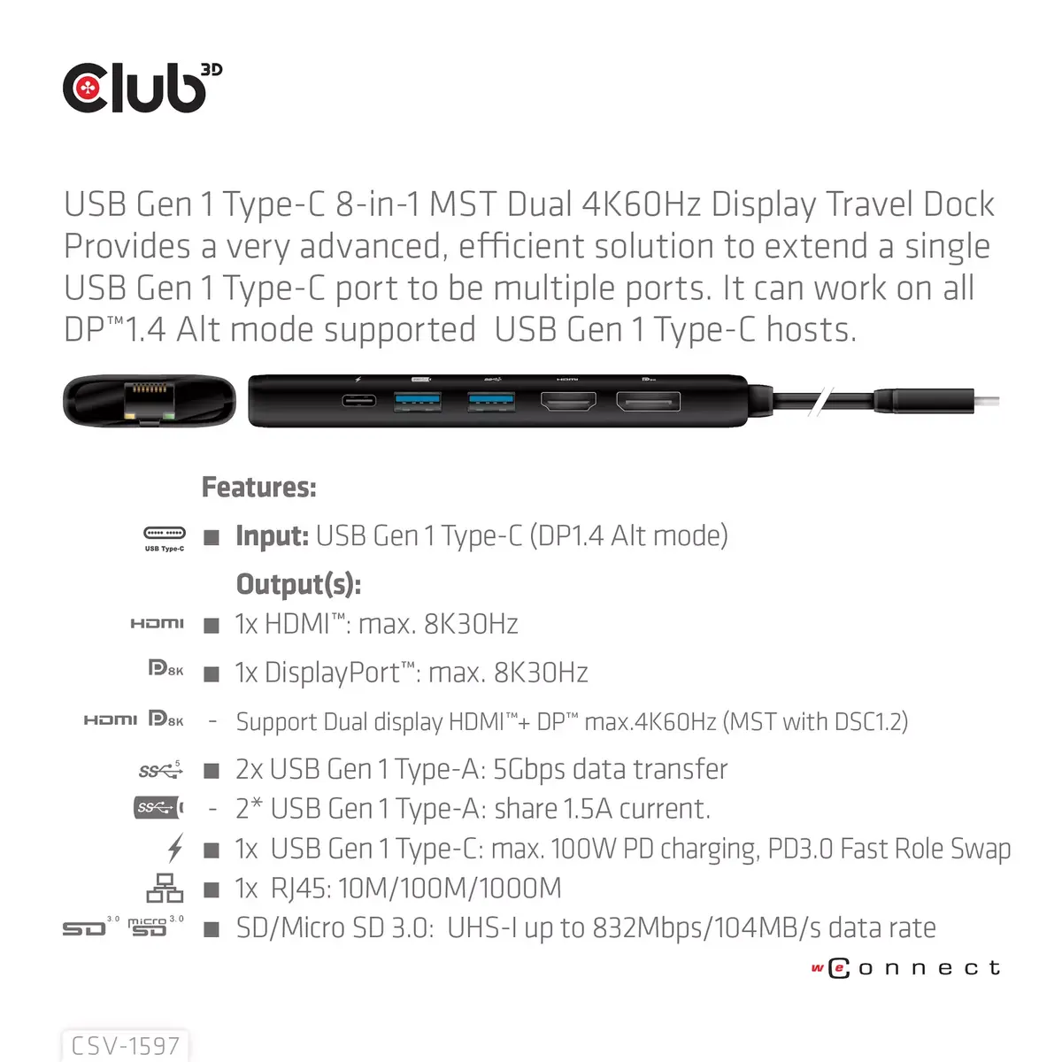 CLUB3D USB Gen 1 Type-C 8-в-1 MST Док Photo 11