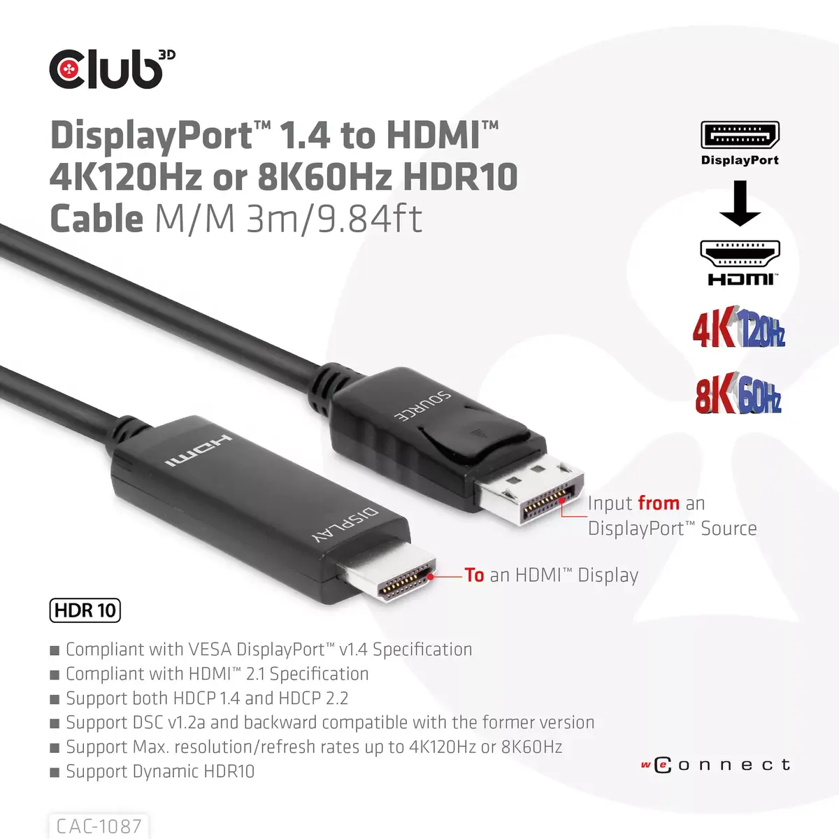 Кабель DisplayPort на HDMI CLUB3D CAC-1087 Photo 3