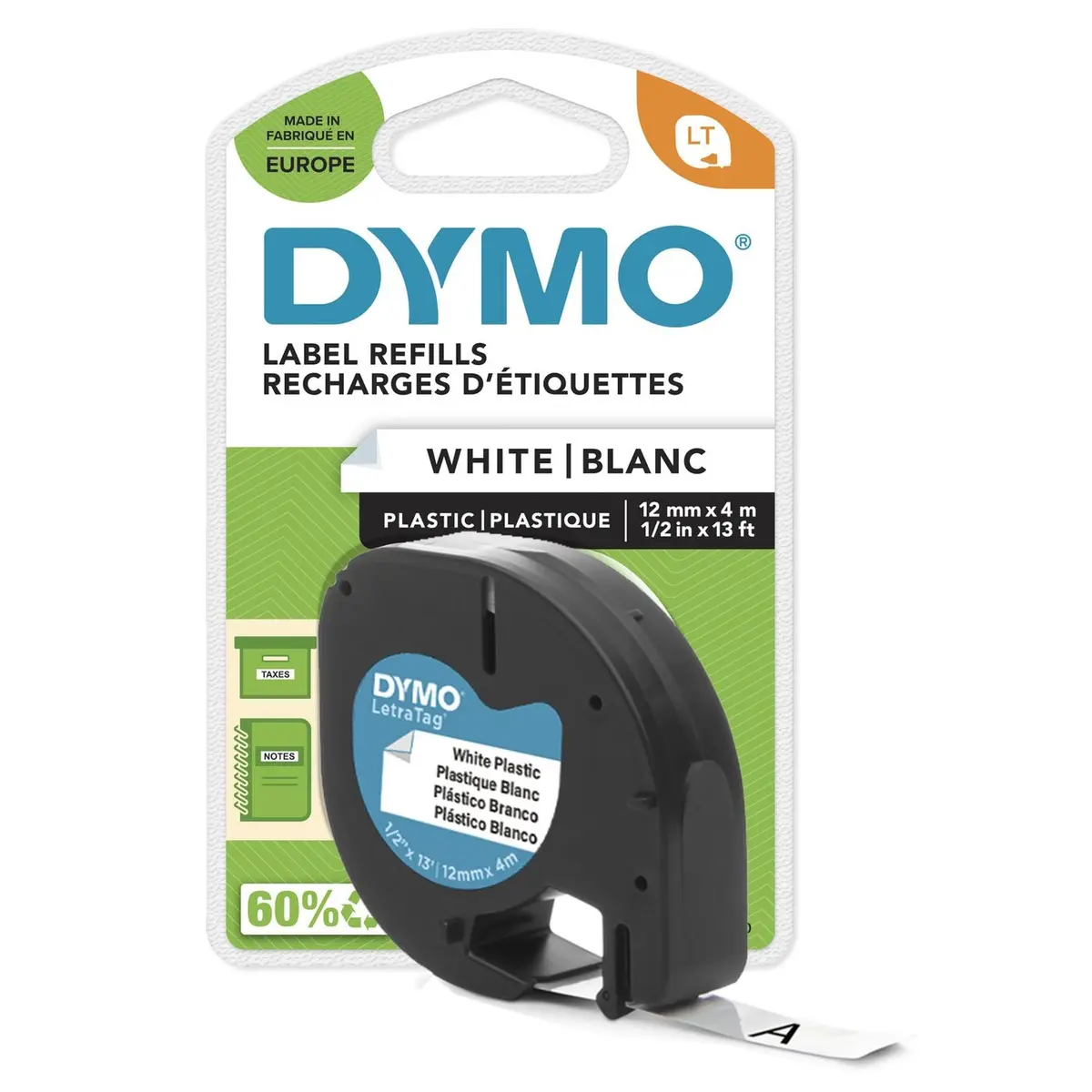 DYMO LetraTag Plastic Label Tape 12mm x 4m Black on White Photo 16