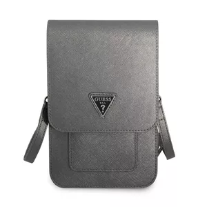 Smartphone bag GUESS GUWBSATMGR gray Saffiano Triangle – compact crossbody pouch for phone