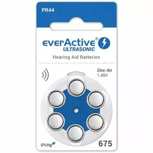Zinc-air hearing aid battery everActive PR44 (Size 675), 1.45V, pack of 6