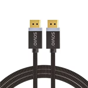 DisplayPort cable SAVIO CL-166 2 m Black — DisplayPort 1.4, male-to-male, gold-plated contacts