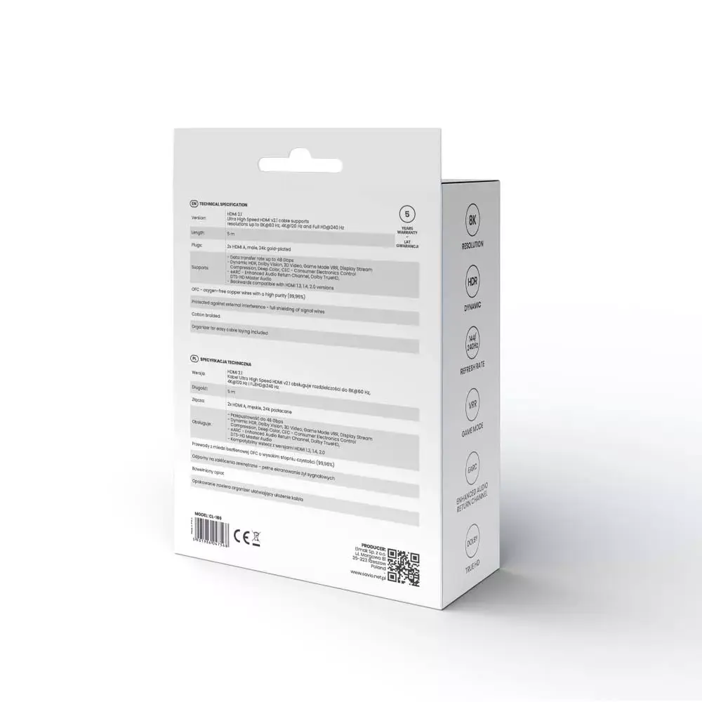 HDMI cable Savio v2.1 5m Photo 4