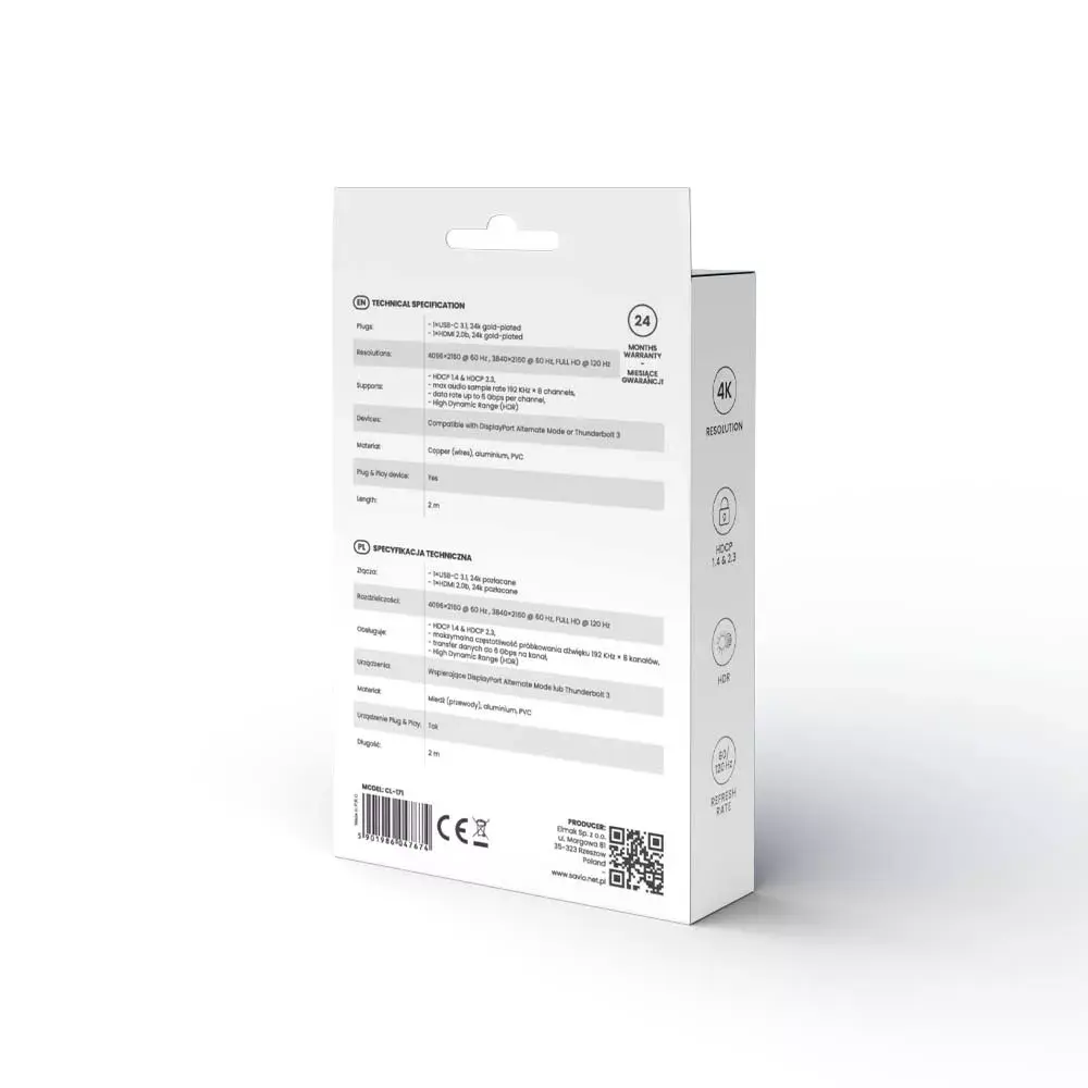 USB-C uz HDMI kabelis SAVIO CL-171 — 2 m Photo 4