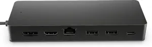 HP Universal USB-C Multiport Hub with HDMI, DisplayPort, Ethernet RJ-45, USB-A, and USB-C ports, supporting USB Power Delivery up to 65W