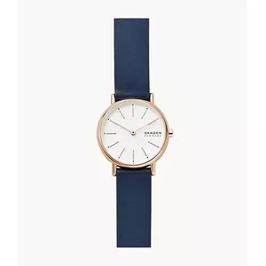 Rokaspulkstenis Skagen Signatur Two-Hand Blue Leather, tērauda korpuss 30 mm, rozā zelta tonis, siksniņa 17,5 cm