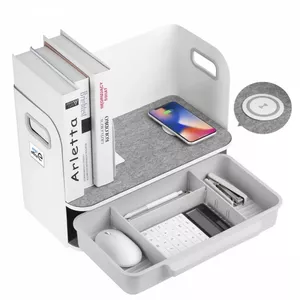Desk organizer with wireless charger MACLEAN ER44 — desktop storage tray, pen holder, phone charging pad