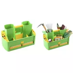 Storage box allit GardenAid >W< 19/62 – polypropylene garden carry box with 4 removable sorting boxes, green/yellow