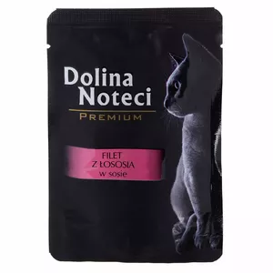 Wet cat food dolina noteci Premium salmon fillet with sauce — 85 g pouch, adult cats, 13% protein, 3% fat