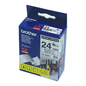 Label tape Brother TZS251 Strong Adhesive Gloss (TZ), black on white, 24 mm x 8 m, blue cassette