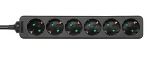 Deltaco GT-0620 power extension strip with 6 Type F AC outlets, 1.5 m cable, 250 V, 3680 W, 16 A, black