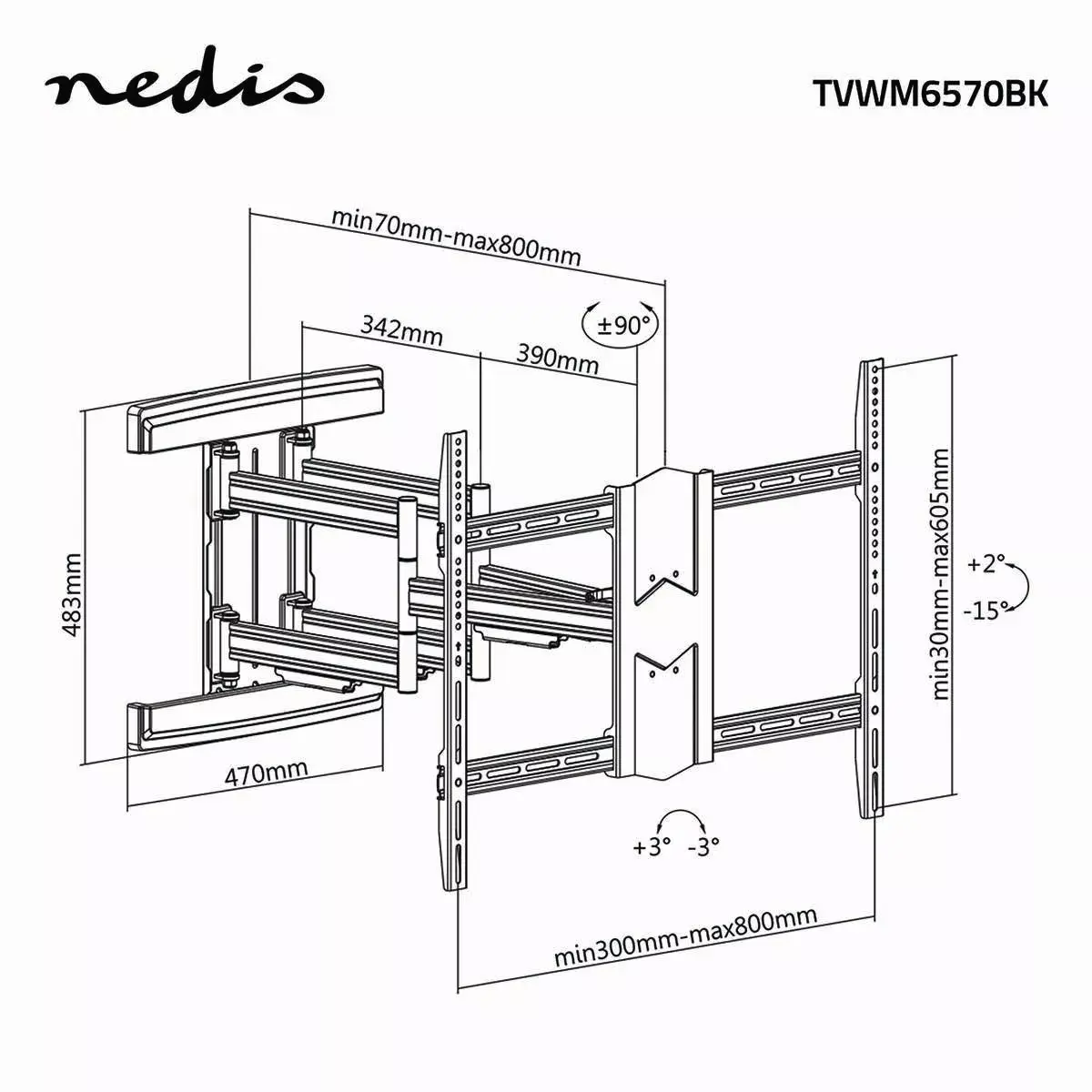 Nedis TVWM6570BK TV wall mount for 43"–90" Photo 8