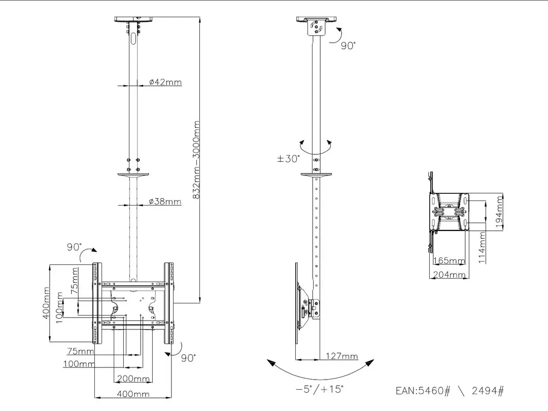 Multibrackets M Public Ceilingmount Medium Single 3000 Photo 12
