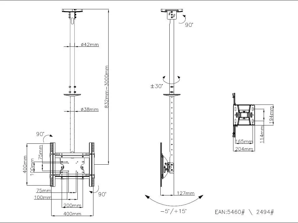 Multibrackets M Public Ceilingmount Medium Single 3000 Photo 21