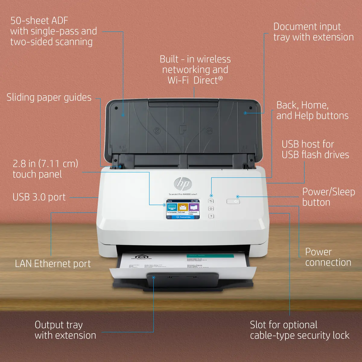 Лотковый сканер HP Scanjet Pro N4000 snw1 Photo 16