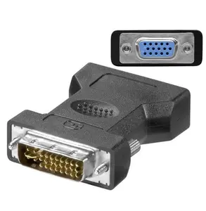 MicroConnect MONAJ cable gender changer with DVI-I 24+5-pin male and HD15 female connectors in black