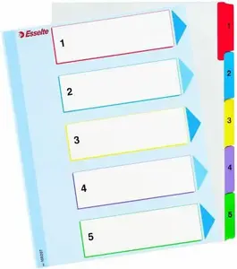 Divider tabs ESSELTE 5-part A5 polypropylene colored, for filing and indexing