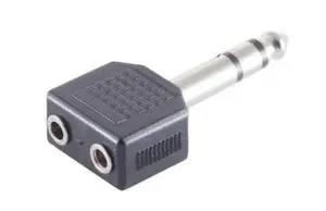 Microconnect AUDANS audio adapter with 6.35mm male connector and two 3.5mm female connectors in black