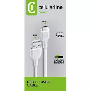 Strāvas kabelis Cellularline 120cm USB-C USB A Vīriešu Balts