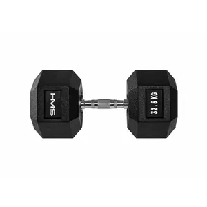 Гантель HMS HEX PRO 32,5 кг — фиксированная шестоугольная резиновая гантель