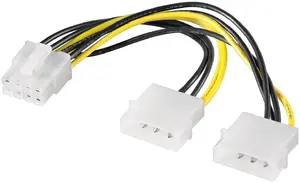 Microconnect PI02015 Iekšējais strāvas kabelis ar PCI-E 8-Pin līdz 2x Molex 3-Pin savienojumiem un 0.15 m garumu melnā krāsā
