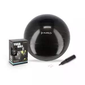 Treniņu bumba HMS YB03 75 cm — melna, pretplīsuma bumba līdzsvara un vēdera muskuļu treniņiem