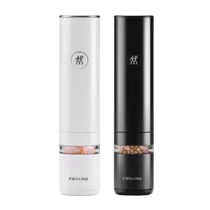 Salt & pepper grinder set ZWILLING Enfinigy electric, ceramic grinders, white & black, battery-operated, adjustable grind