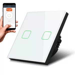 Wall Smart WiFi 2-Fold Touch Light Switch MACLEAN MCE717W — 2-Gang Glass Panel, Tuya Compatible, Color LED Backlight, 85×85 mm, White