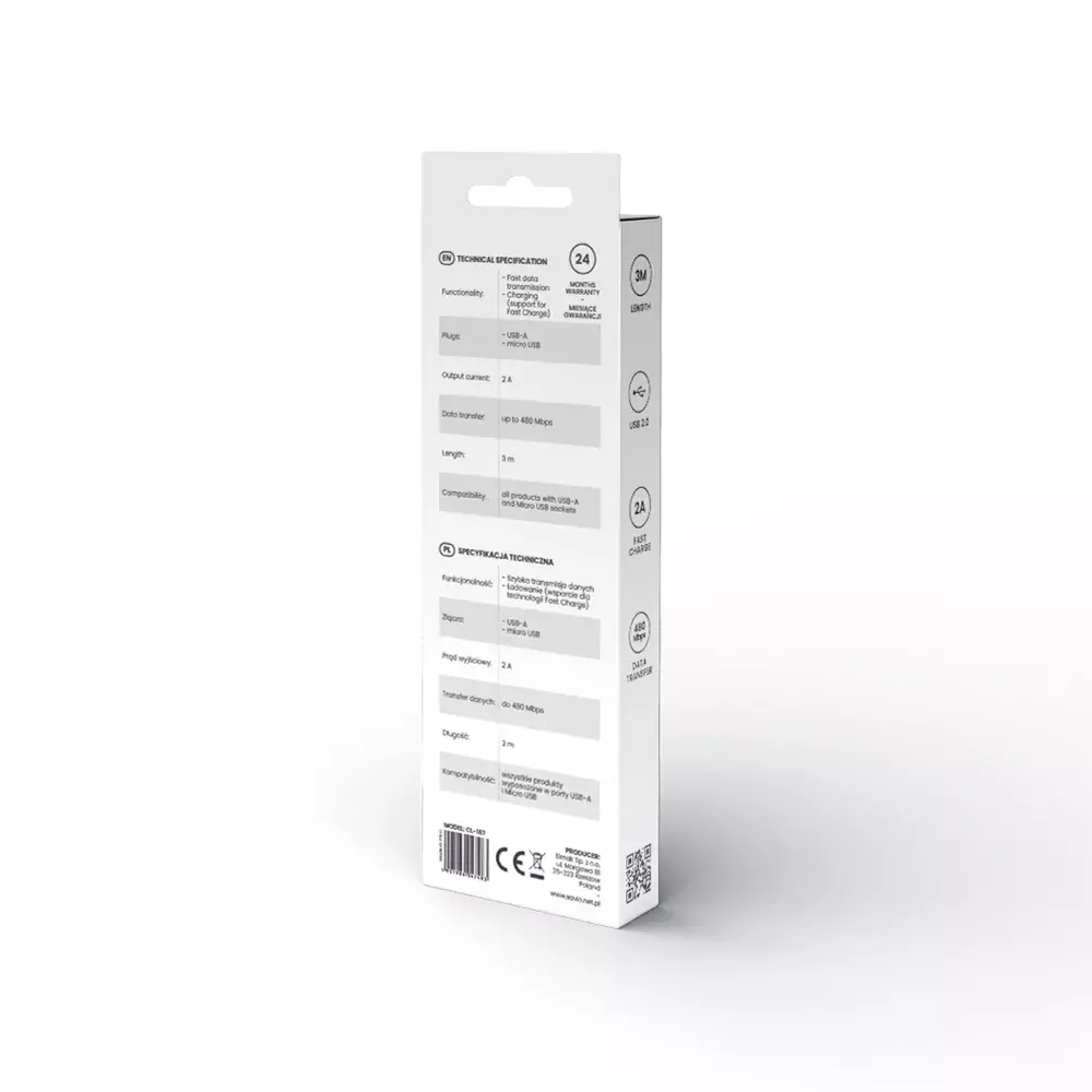 Savio USB 2.0 USB A - Micro USB White CL-167 Photo 5