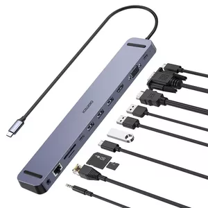 Docking station CHOETECH HUB-M20 — 2× USB-C, 3× USB 3.0, HDMI, VGA, SD, TF, RJ45, 3.5mm (0.4 kg)