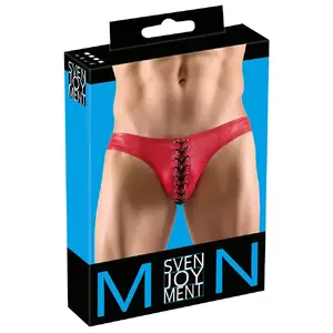 Мужские брифы Svenjoyment 21203993711, размер M, блестящий стрейч (90% полиамид, 10% спандекс), красные с чёрной шнуровкой
