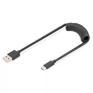 Digitus USB 2.0 USB A to USB C Spiral Cable 1m 0.48 Gbit/s Black