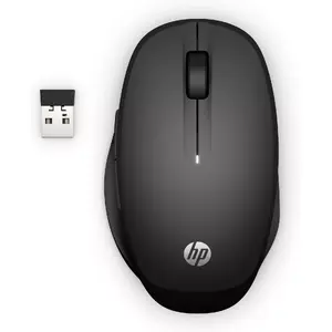 Беспроводная оптическая мышь для правшей HP Dual Mode 300 — RF-подключение, колесо прокрутки, батарейное питание, черная