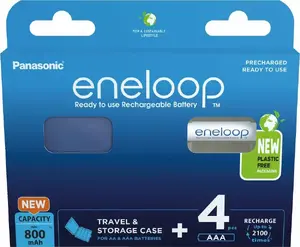 Аккумуляторы Panasonic Eneloop AAA 800 мА·ч Ni‑MH 1.2 В — набор 4 шт. с футляром