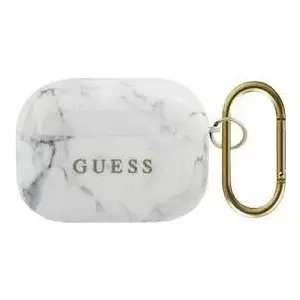 Защитный чехол для AirPods Pro GUESS Marble Collection GUACAPTPUMAWH — белый силиконовый чехол для зарядного кейса