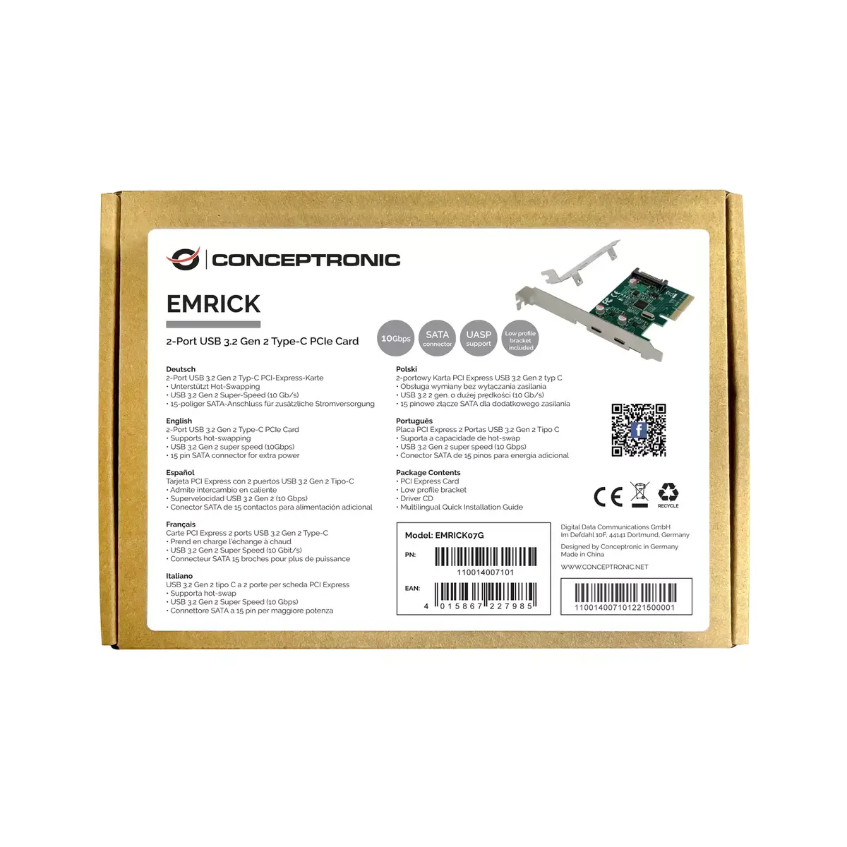 PCIe карта Conceptronic EMRICK 2-Port USB 3.2 Gen 2 Type-C Photo 2