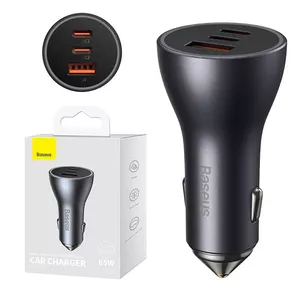 Baseus Golden Contactor Pro car charger, 2x USB-C, 1x USB, 65W (gray)