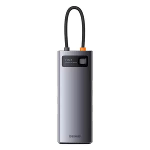 Centrmezgls 7in1 Baseus Metal Gleam Series, USB-C līdz 3x USB 3.0 + 2x HDMI + USB-C PD + Ethernet RJ45